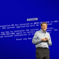 Microsoft logotype bill gates & blue screen